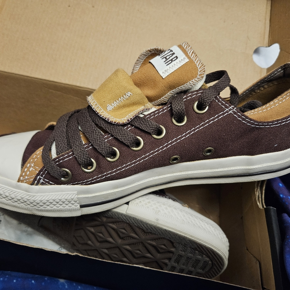 RARE CONVERSE DOUBLE UPPER OXFORD CHOCOLATE BROWN LOW TOP SHOES